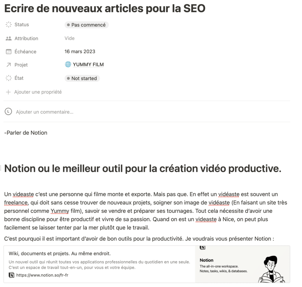 Création vidéo d'entreprise avec notion